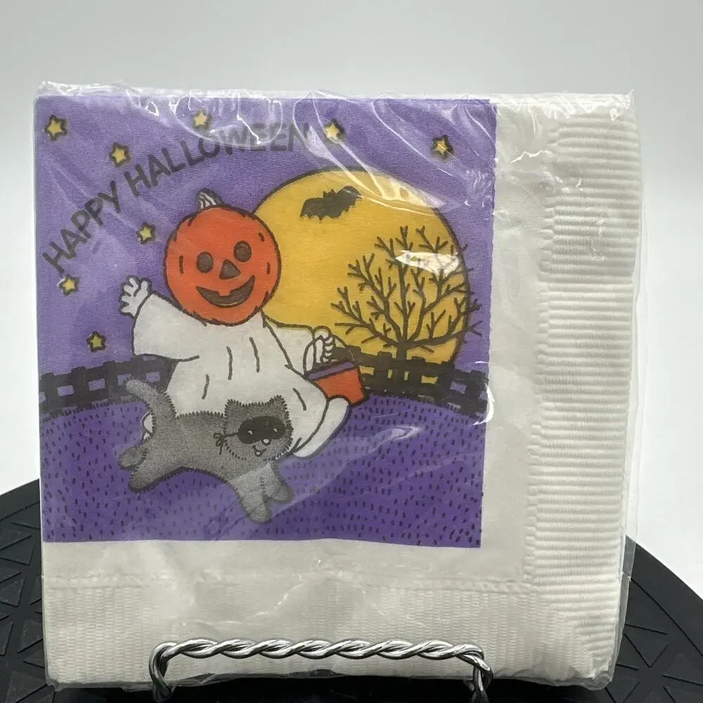 4 New Vintage American Greetings Halloween Pumpkin Cat Napkins